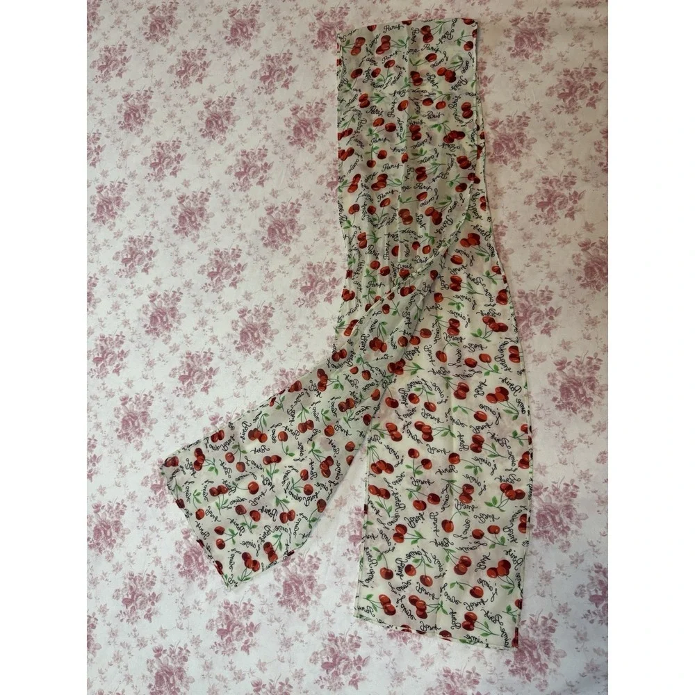 Vintage Paris Cherry Print Oblong Scarf White Red 7x60